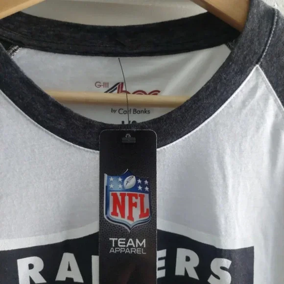 Nfl Women's Raiders Tailgate Baseball T-shirt 3/4 sleeve Large Front LOGO New - Picture 4 of 6